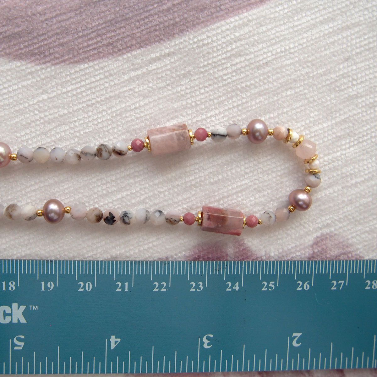 Rhodonite, Pearls, Morganite, Common Opal, Rhodochrosite Necklace–Rosa multiflora