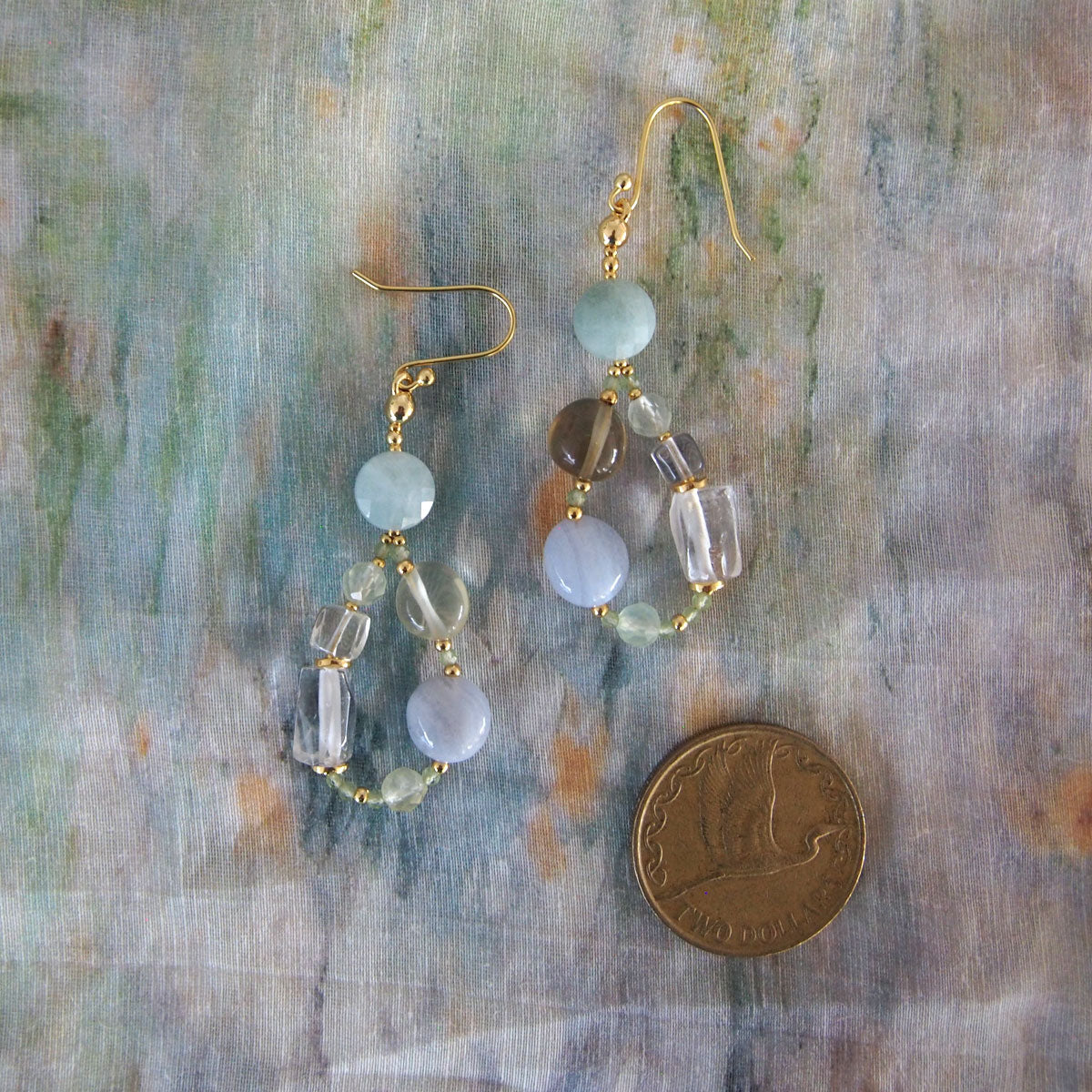 Lemon Quartz, Chalcedony, Rock Crystal, Beryl, Prehnite Earrings- Source
