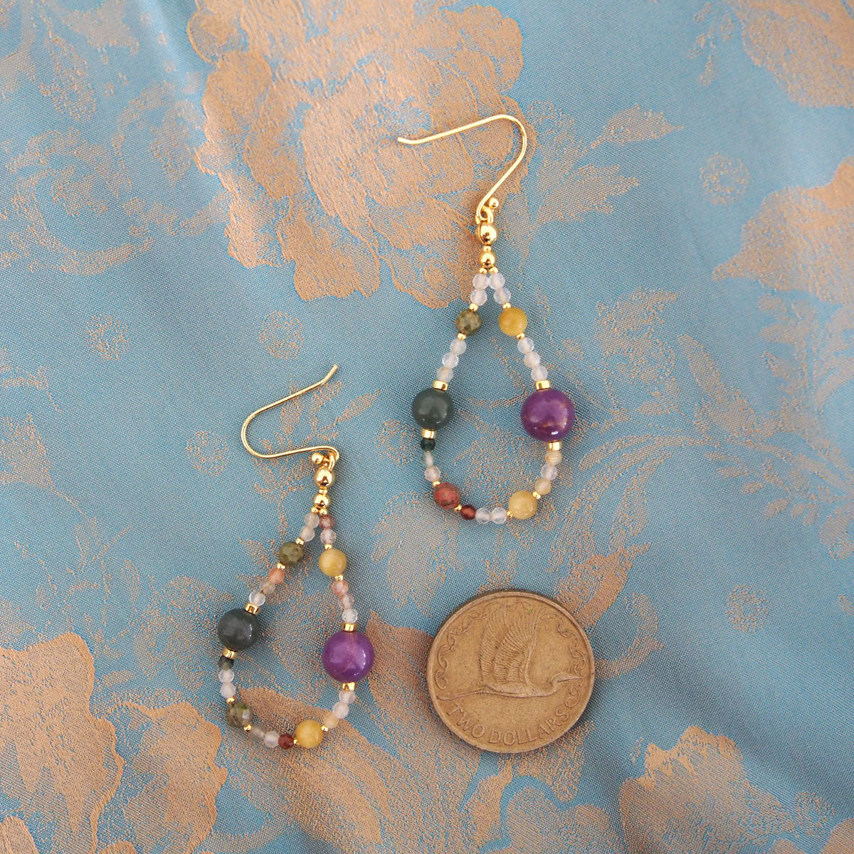 Phosphosiderite, Alxa Agate, Unakite, Tiger’s eye Earrings- Completeness