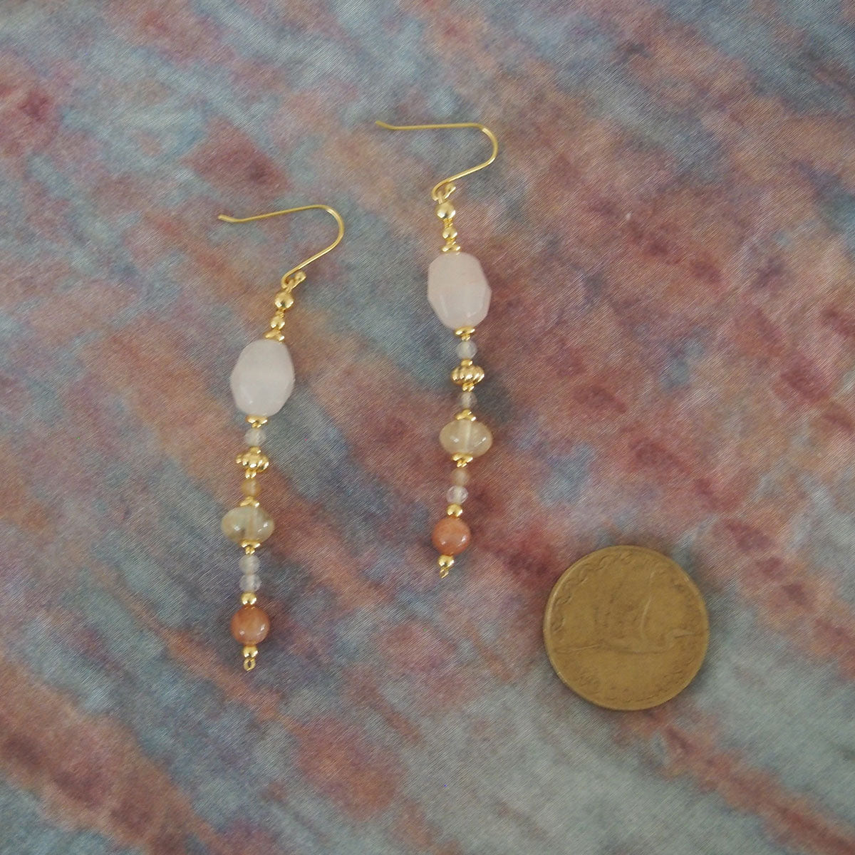 Aventurine, Citrine, Sunstone Earrings- Sunset