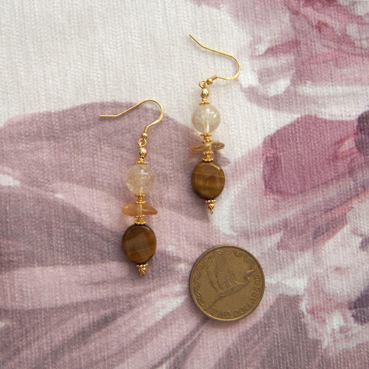 Citrine, Tiger’s eye Earrings–Among the blooms