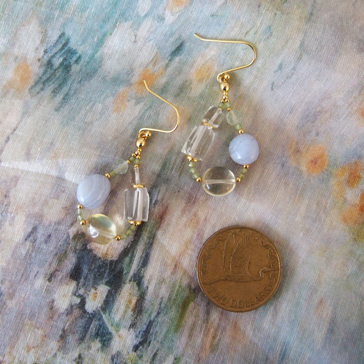 Lemon Quartz, Chalcedony, Rock Crystal, Prehnite Earrings- Source