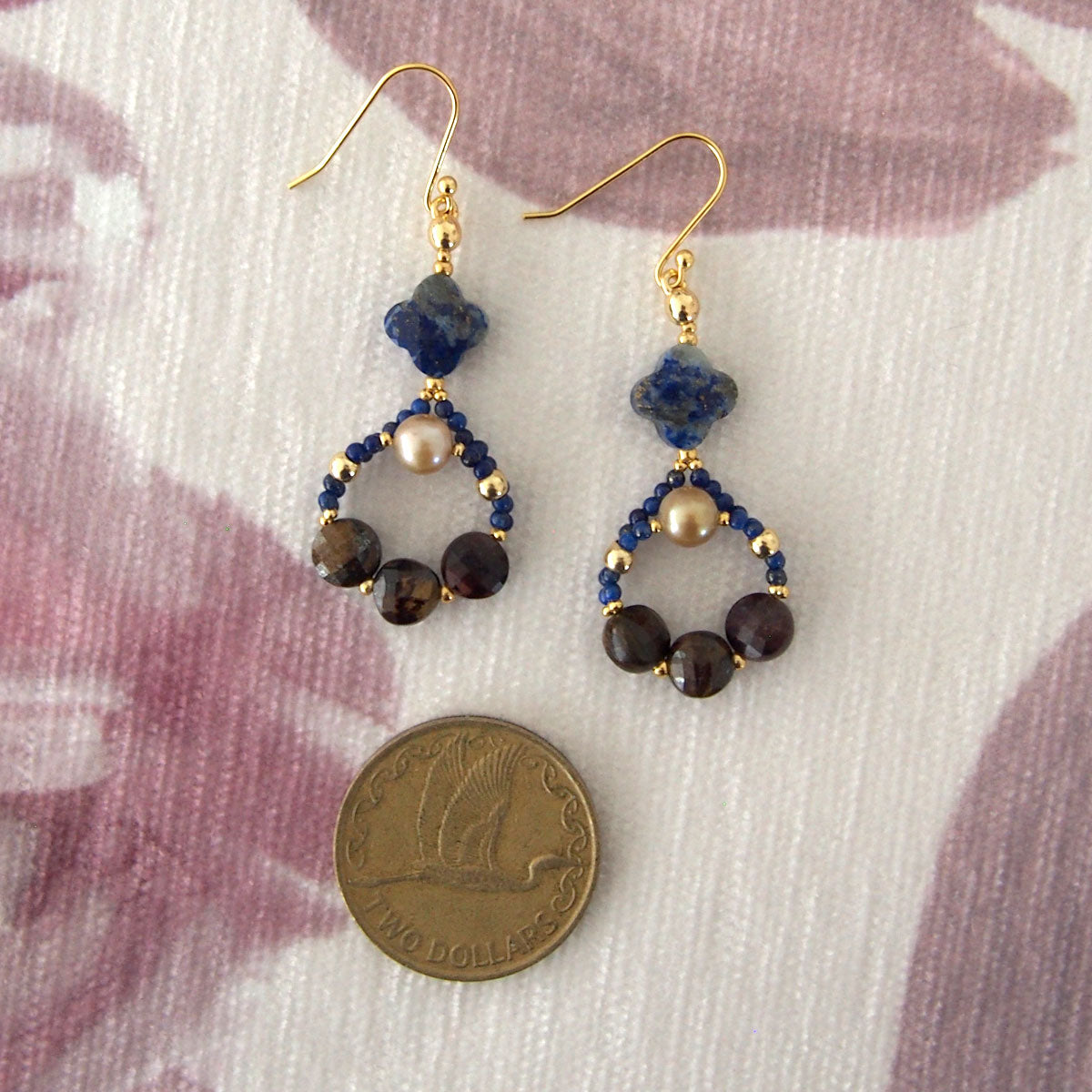 Lapis Lazuli, Bronzite, Pearls Earrings- Night Sky