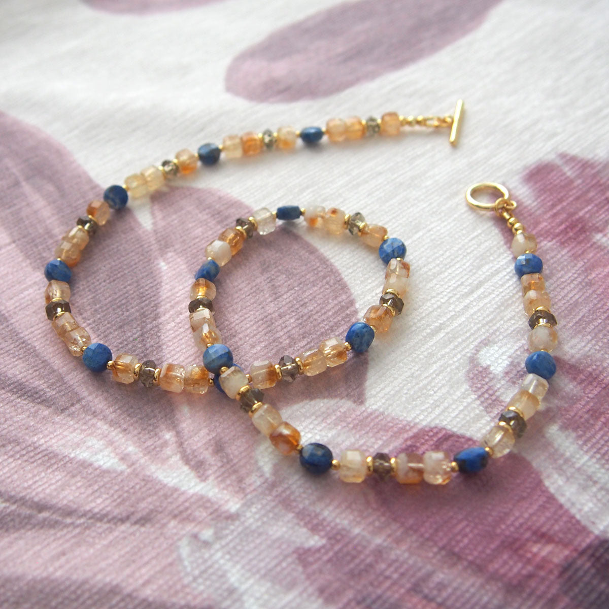 Smoky Quartz  Lapis lazuli  Citrine Necklace-Starry Night