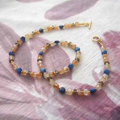 Smoky Quartz  Lapis lazuli  Citrine Necklace-Starry Night