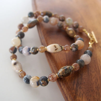 Common Opal, Inclusion Quartz(Dumortierite included), Strawberry Quartz Necklace- Equanimity