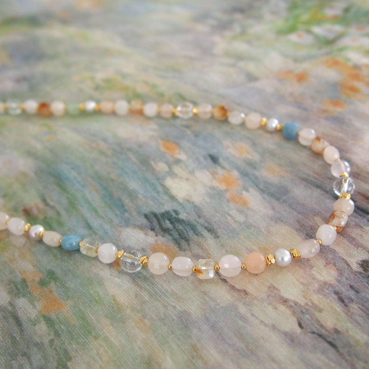 Rock Crystal, Beryl, Citrine, Pearls Necklace- Hope