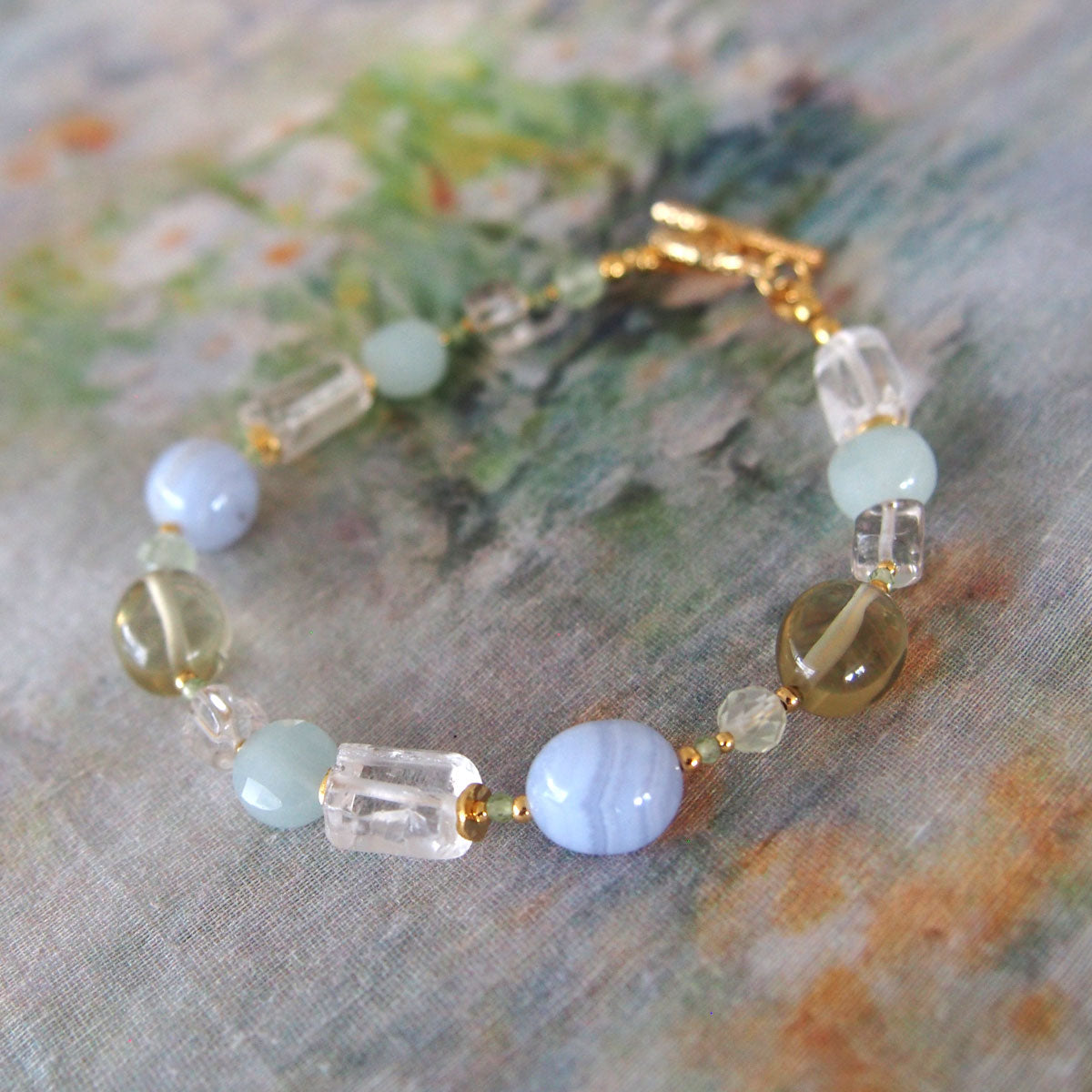 Chalcedony, Rock Crystal, Beryl, Prehnite Bracelet- Source