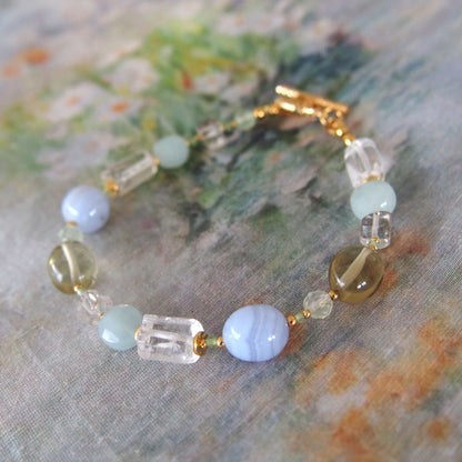 Chalcedony, Rock Crystal, Beryl, Prehnite Bracelet- Source