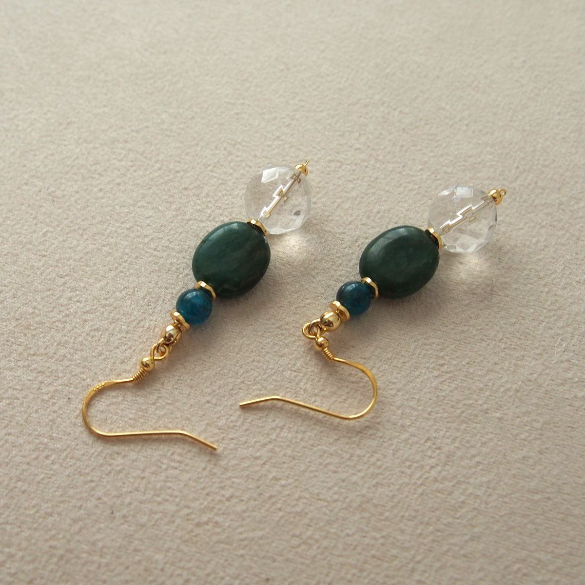 Rock crystal,  Jade(oval),  Apatite Earrings-Blue Spring