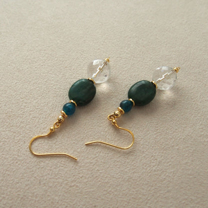 Rock crystal,  Jade(oval),  Apatite Earrings-Blue Spring