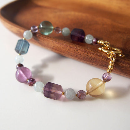Fluorite, Beryl(light blue), Amethyst Bracelet- Dreamlike