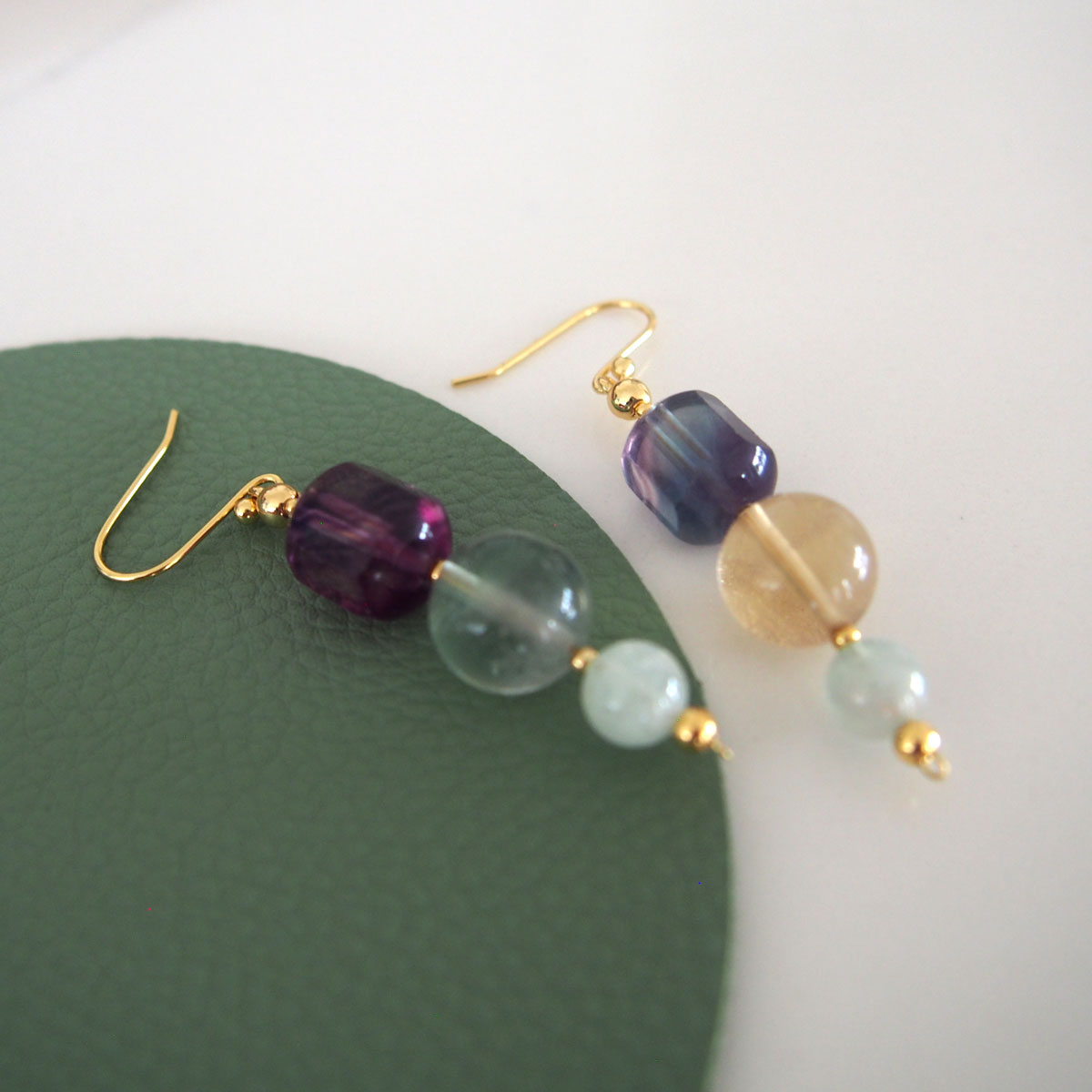 Fluorite, Beryl(light blue) Earrings-Dreamlike
