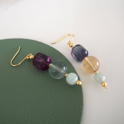 Fluorite, Beryl(light blue) Earrings-Dreamlike