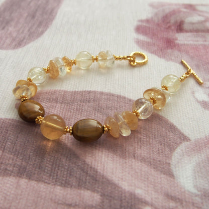 Citrine, Tiger’s eye, Fluorite Bracelet–Among the blooms