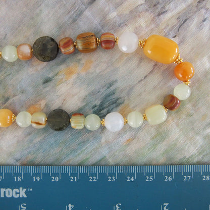 Quartzose Jade, Garnet, Agate, Serpentine Jade, Calcite Necklace-Vitality