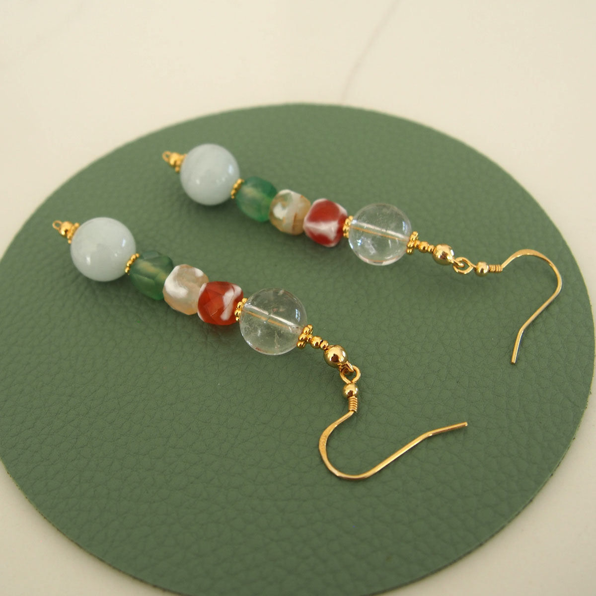 Beryl,  Rock crystal,  Agate Earrings–The Young at Heart