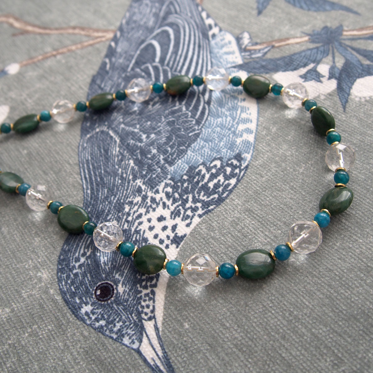 Rock crystal,  Jade(oval),  Apatite Necklace-Blue Spring