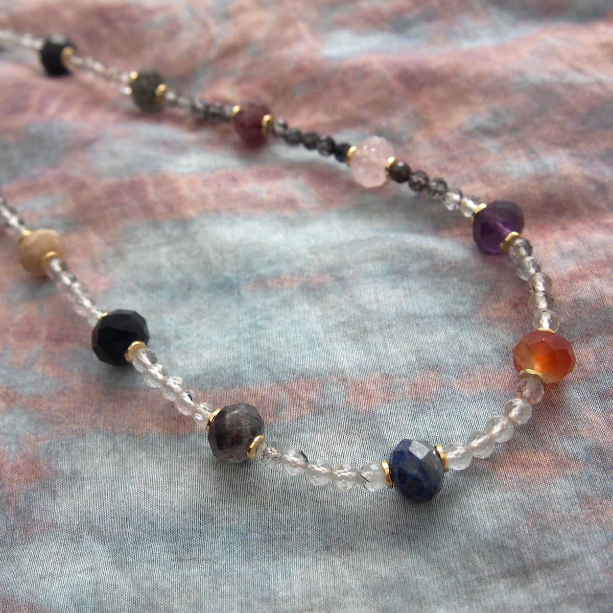 Agate, Amethyst, Lapis Lazuli, Quartz Rutilated, Rose Quartz, Strawberry Quartz Necklace- Abundance