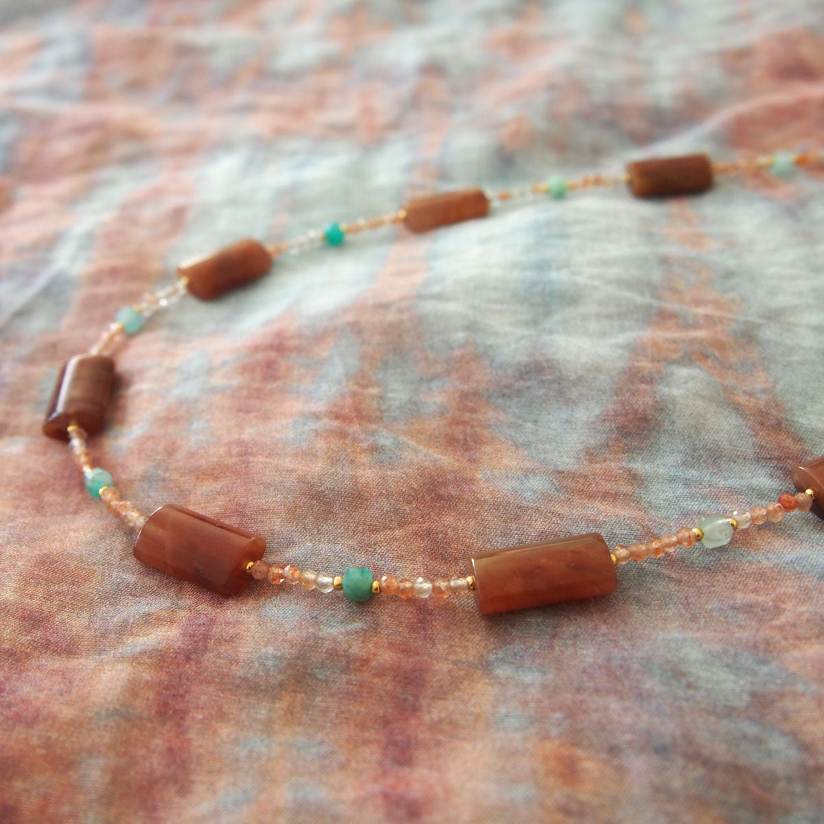 Quartz Rutilated, Amazonite, Sunstone Necklace- Late Autumn