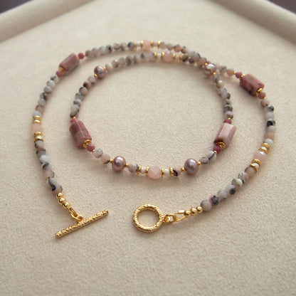 Rhodonite, Pearls, Morganite, Common Opal, Rhodochrosite Necklace–Rosa multiflora