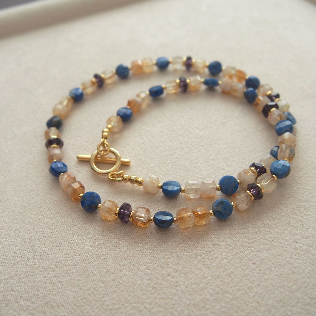 Amethyst, Lapis lazuli,  Citrine Necklace-Starry Night