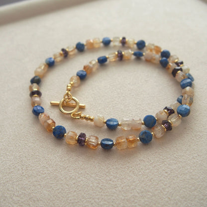 Amethyst, Lapis lazuli,  Citrine Necklace-Starry Night