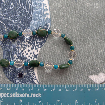Rock crystal,  Jade(oval),  Apatite Necklace-Blue Spring