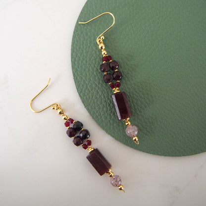 Garnet, Strawberry Quartz, Red Corundum(Synthetic) Earrings- Love