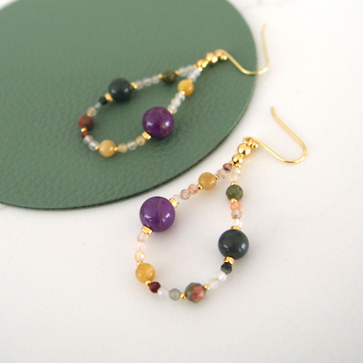 Phosphosiderite, Alxa Agate, Unakite, Tiger’s eye Earrings- Completeness