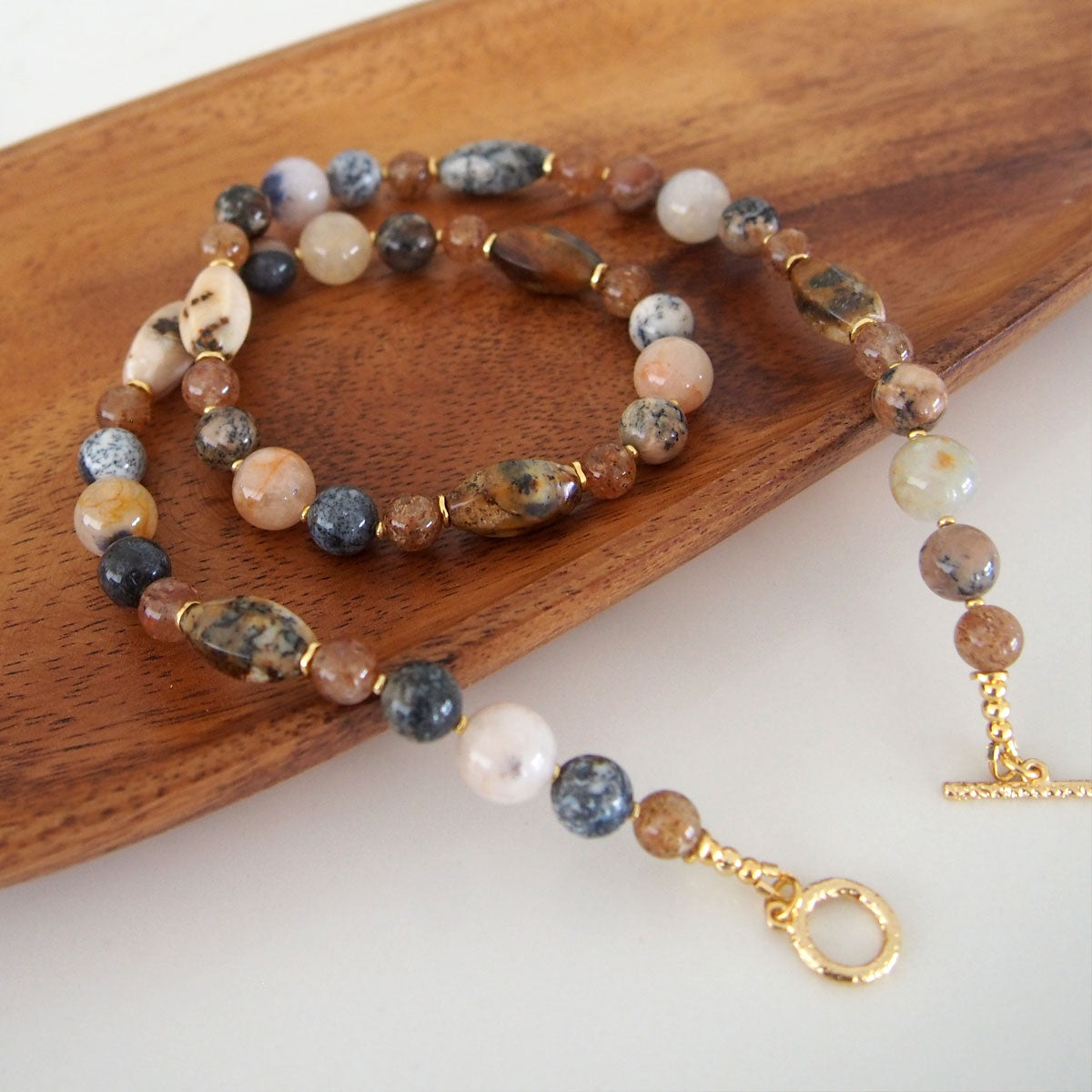 Common Opal, Inclusion Quartz(Dumortierite included), Strawberry Quartz Necklace- Equanimity
