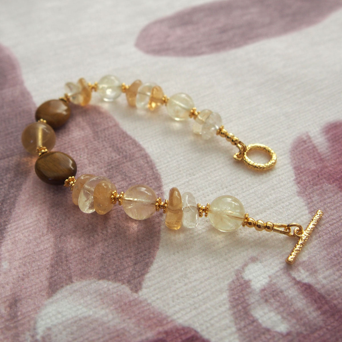 Citrine, Tiger’s eye, Fluorite Bracelet–Among the blooms