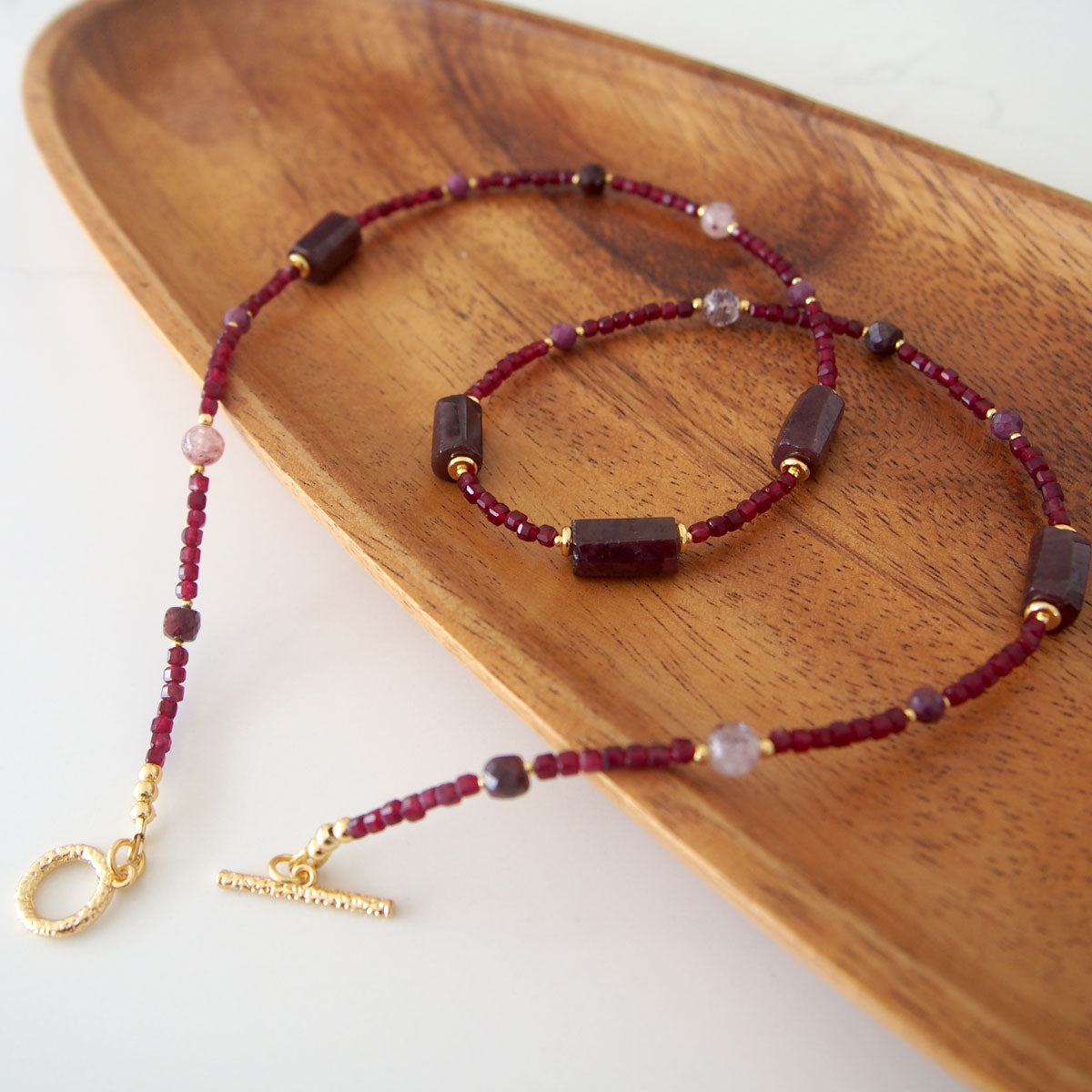 Garnet, Strawberry Quartz, Ruby(Opaque), Red Corundum(Synthetic) Necklace- Love