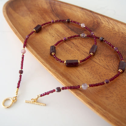 Garnet, Strawberry Quartz, Ruby(Opaque), Red Corundum(Synthetic) Necklace- Love
