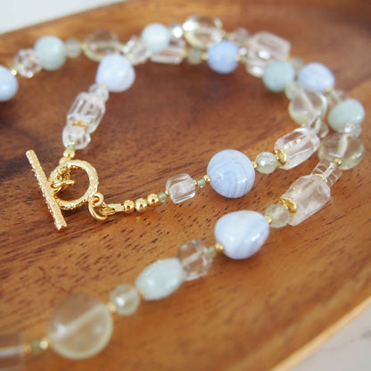 Lemon Quartz, Chalcedony, Rock Crystal, Beryl, Prehnite Necklace- Source