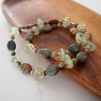 Prehnite, Picture Stone(oval), Alxa Agate Necklace- Vineyard
