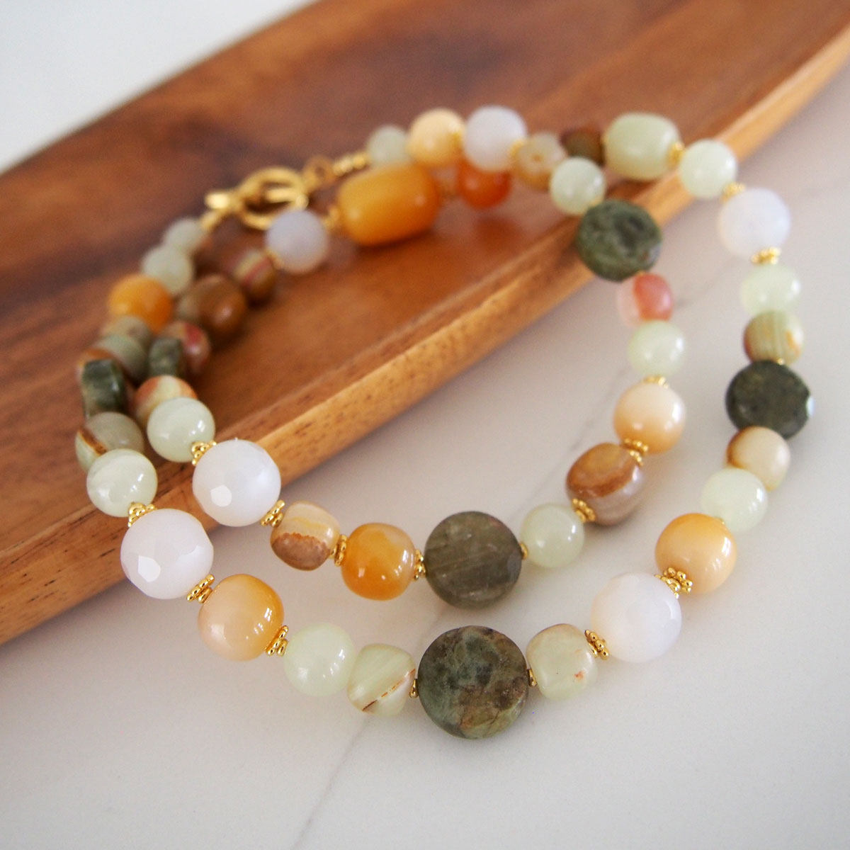 Quartzose Jade, Garnet, Agate, Serpentine Jade, Calcite Necklace-Vitality