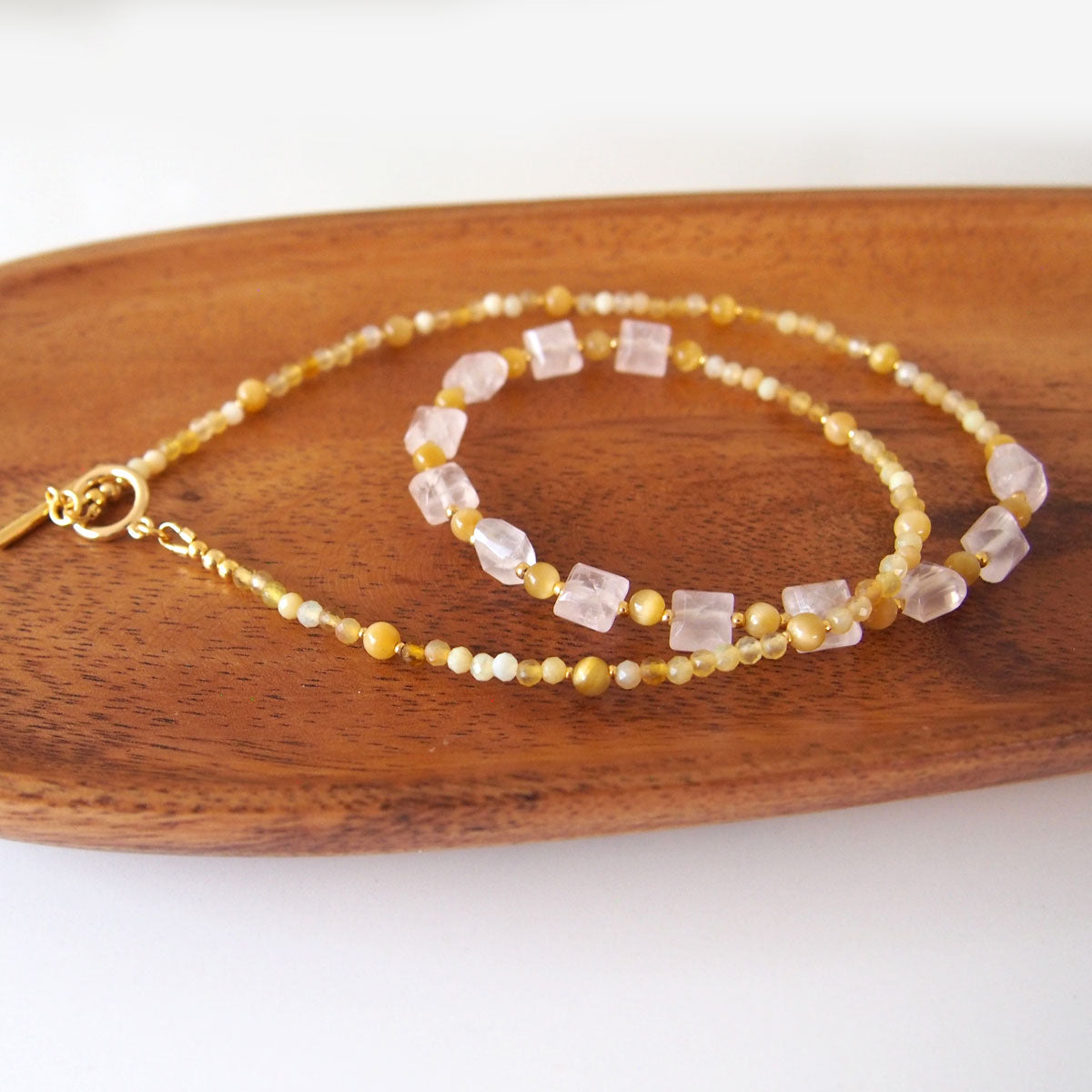 Rose Quartz, Tiger’s eye, Common Opal Necklace-Energy