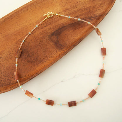 Quartz Rutilated, Amazonite, Sunstone Necklace- Late Autumn