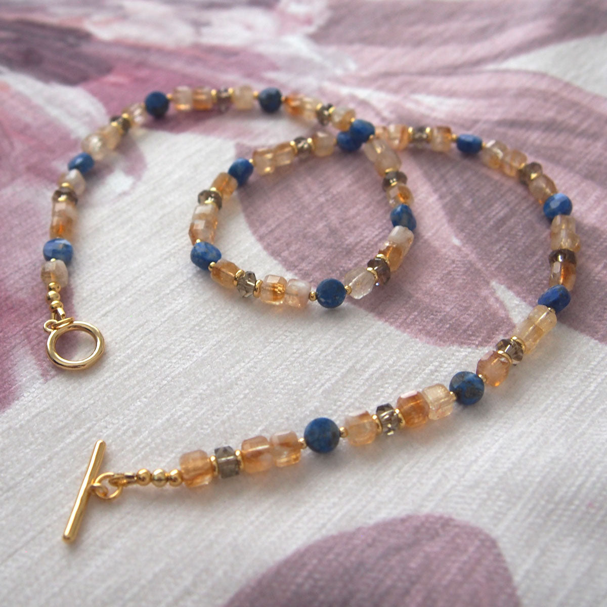 Smoky Quartz  Lapis lazuli  Citrine Necklace-Starry Night