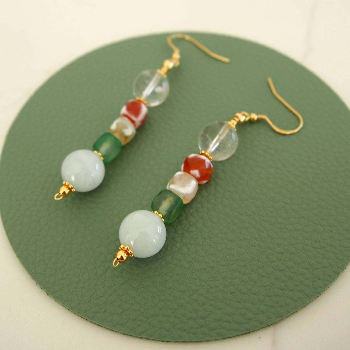 Beryl,  Rock crystal,  Agate Earrings–The Young at Heart