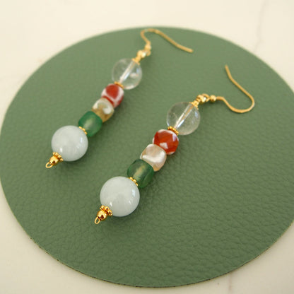 Beryl,  Rock crystal,  Agate Earrings–The Young at Heart
