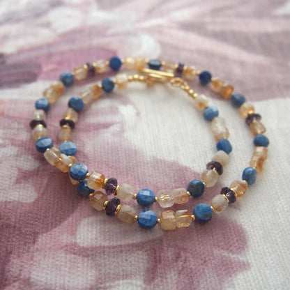 Amethyst, Lapis lazuli,  Citrine Necklace-Starry Night