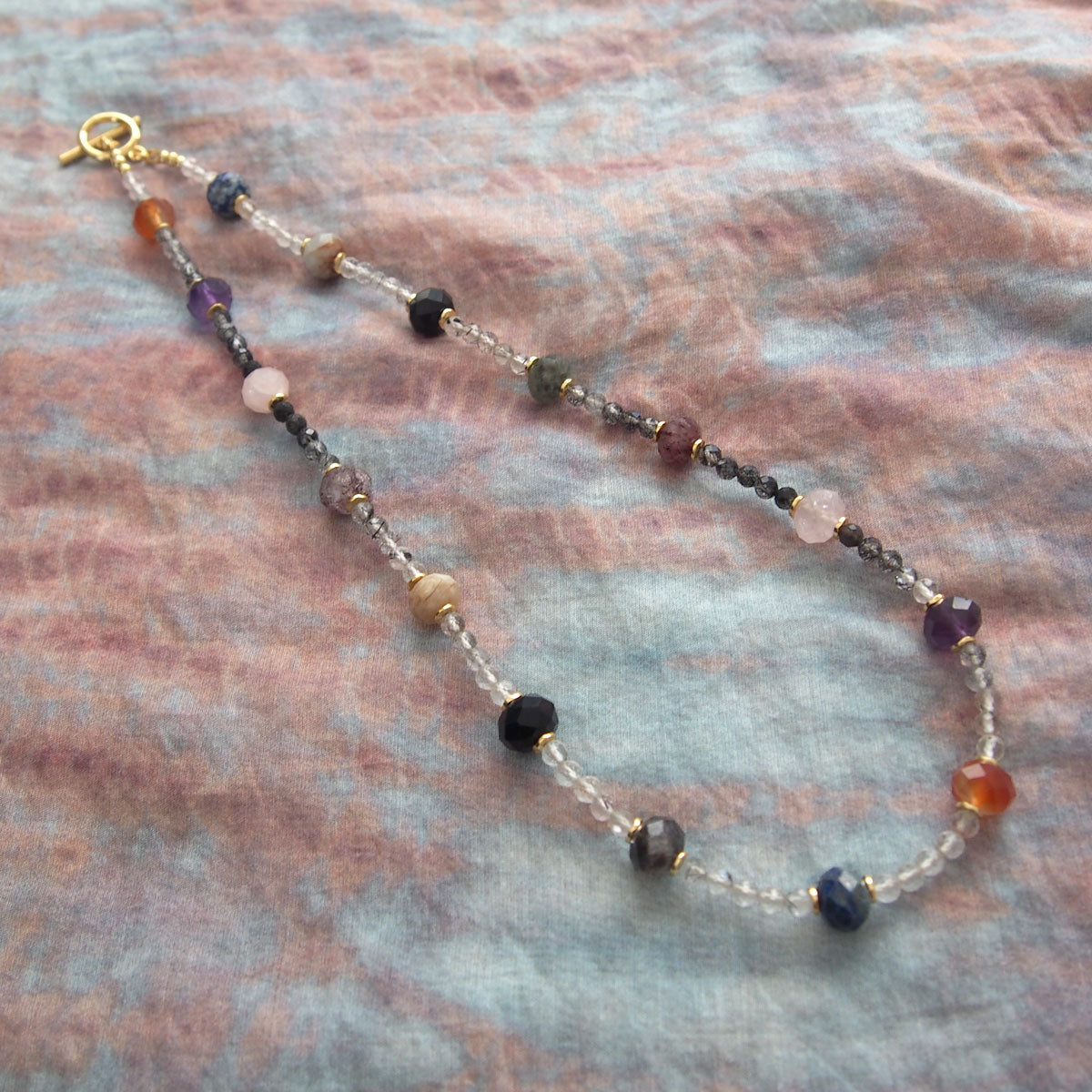 Agate, Amethyst, Lapis Lazuli, Quartz Rutilated, Rose Quartz, Strawberry Quartz Necklace- Abundance