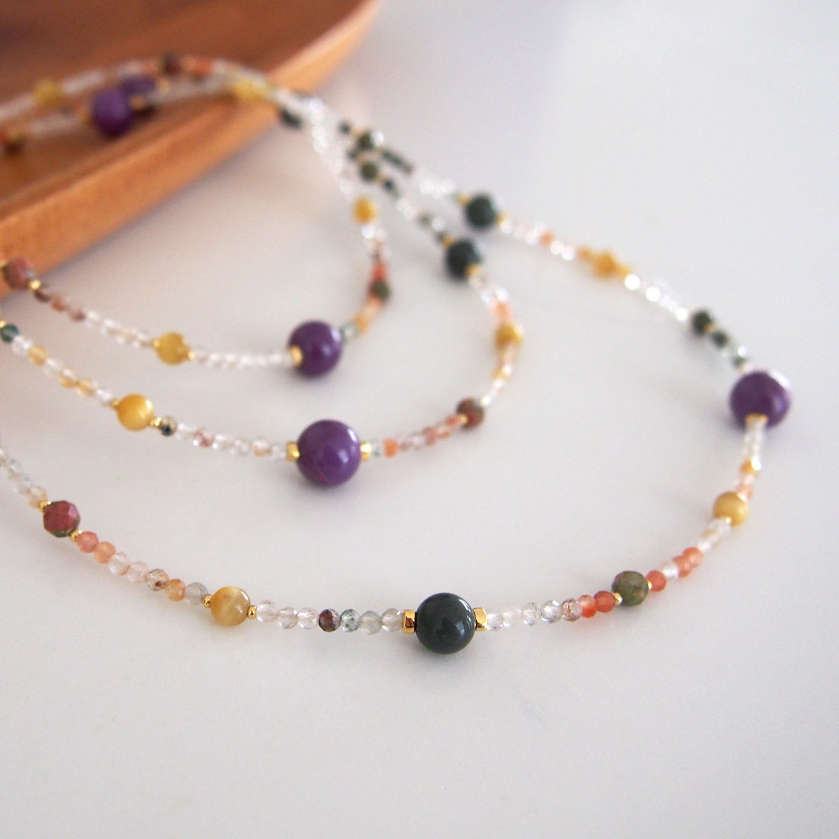 Phosphosiderite, Alxa Agate, Unakite, Tiger’s eye Necklace- Completeness