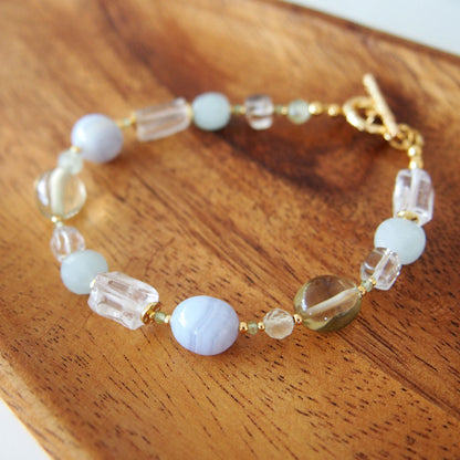 Chalcedony, Rock Crystal, Beryl, Prehnite Bracelet- Source