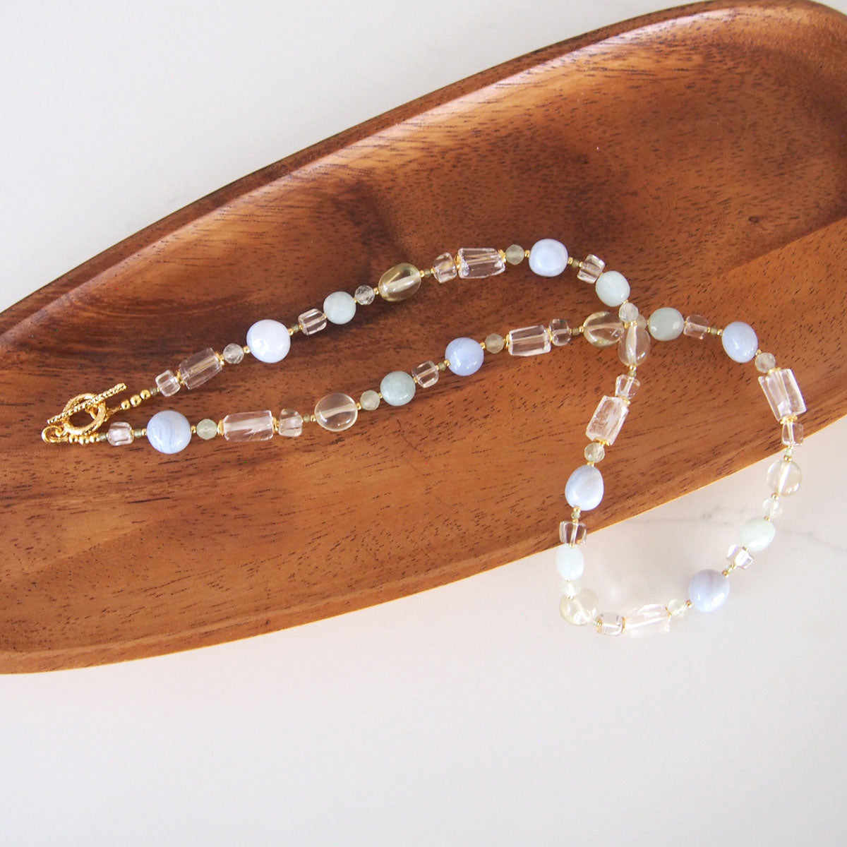 Lemon Quartz, Chalcedony, Rock Crystal, Beryl, Prehnite Necklace- Source