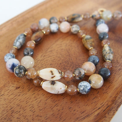 Common Opal, Inclusion Quartz(Dumortierite included), Strawberry Quartz Necklace- Equanimity
