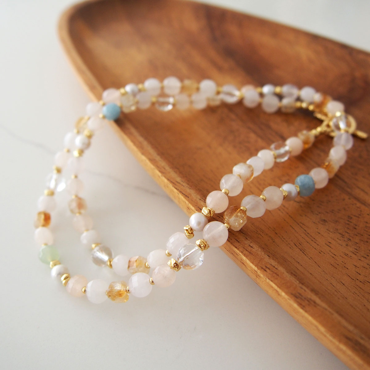 Rock Crystal, Beryl, Citrine, Pearls Necklace- Hope