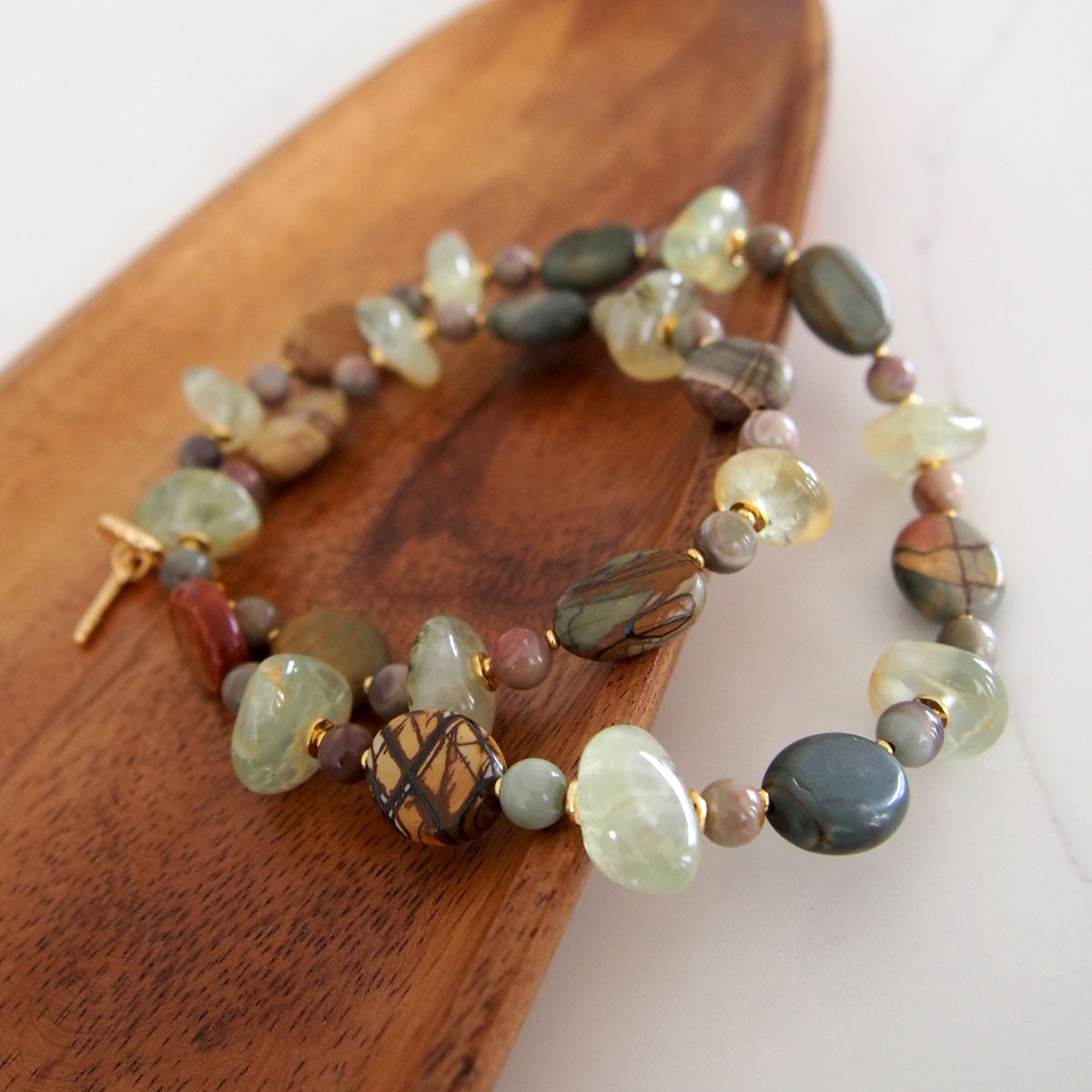 Prehnite, Picture Stone(oval), Alxa Agate Necklace- Vineyard